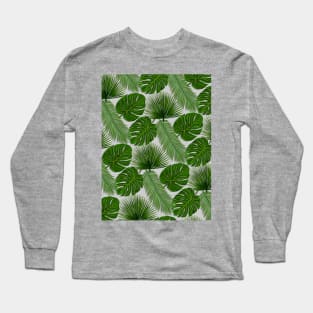 Tropical Leaf Scatter Pattern on Grey Long Sleeve T-Shirt